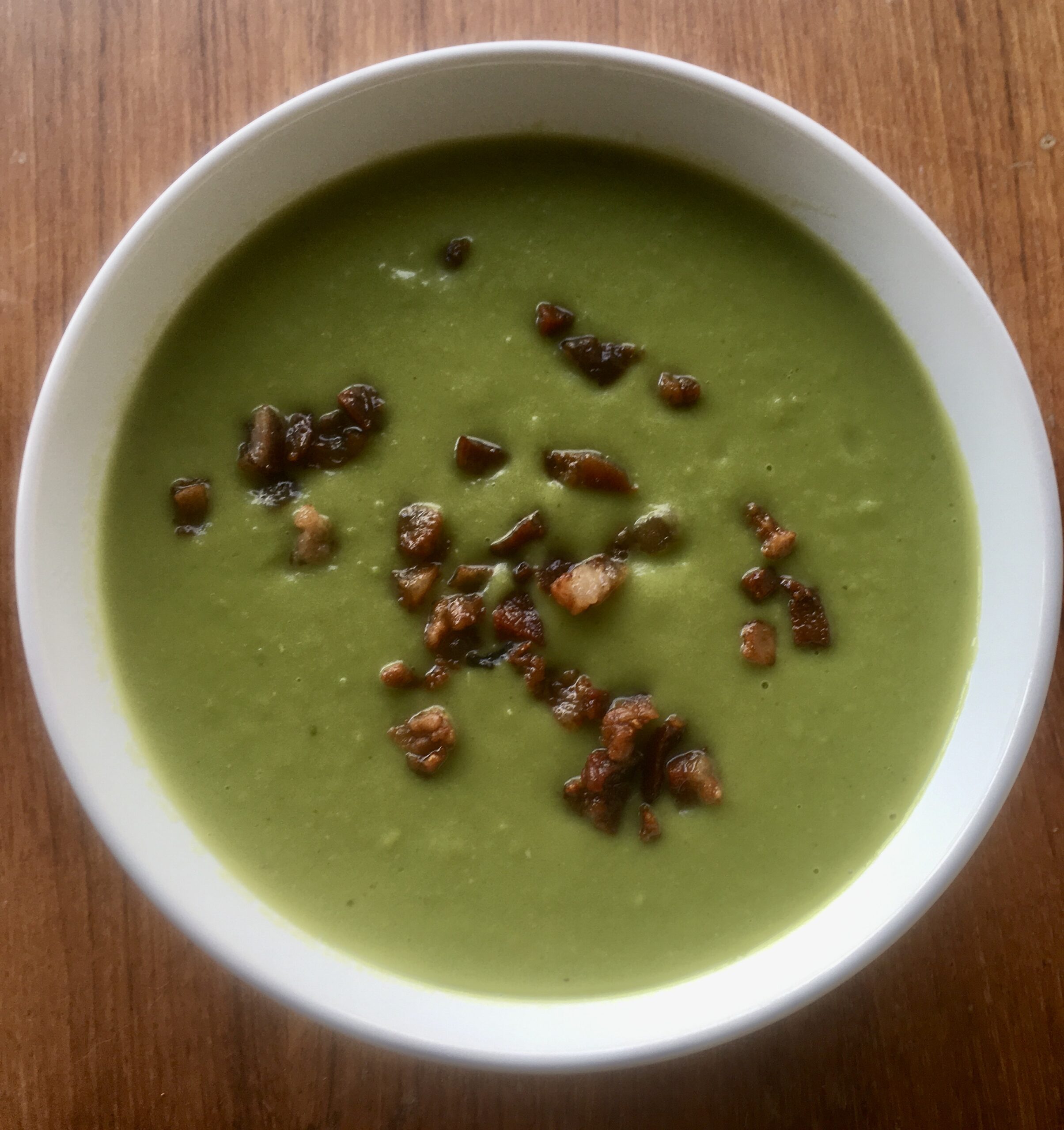 Cream of Pea Soup with Bacon Bits